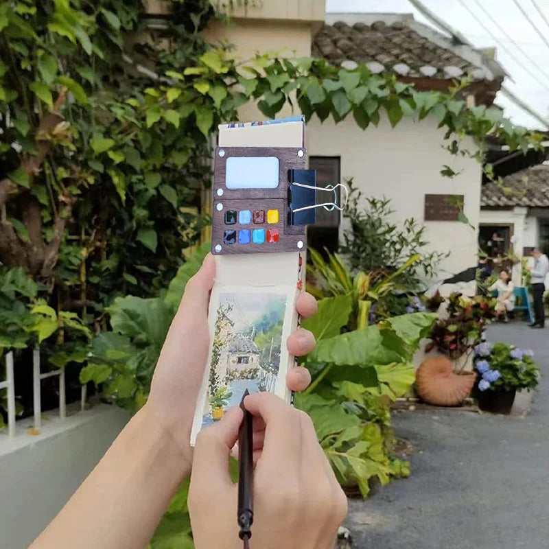 Draagbaar walnoot Waterverf palet