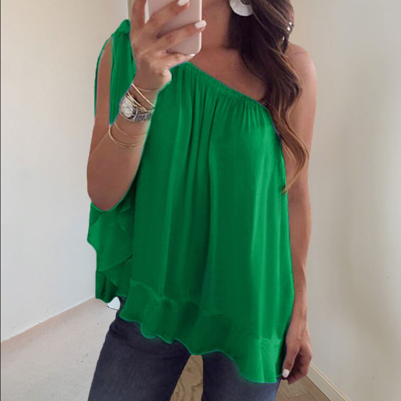 Een schouder gegolfde tops T-shirt losse casual bloes