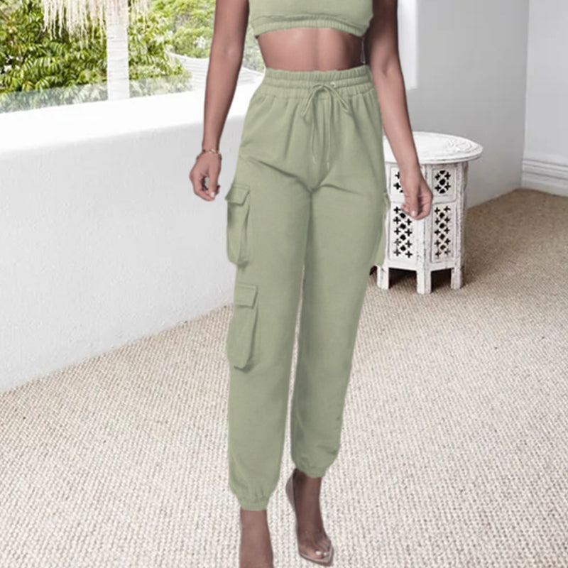 Casual joggingbroek en tanktoppak in effen kleur