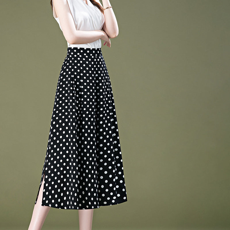 Zwarte culotte van chiffon met stippen