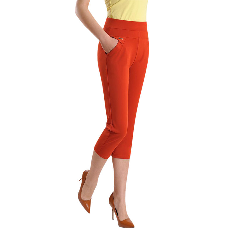 Casual damesbroek met zeven punten en hoge taille