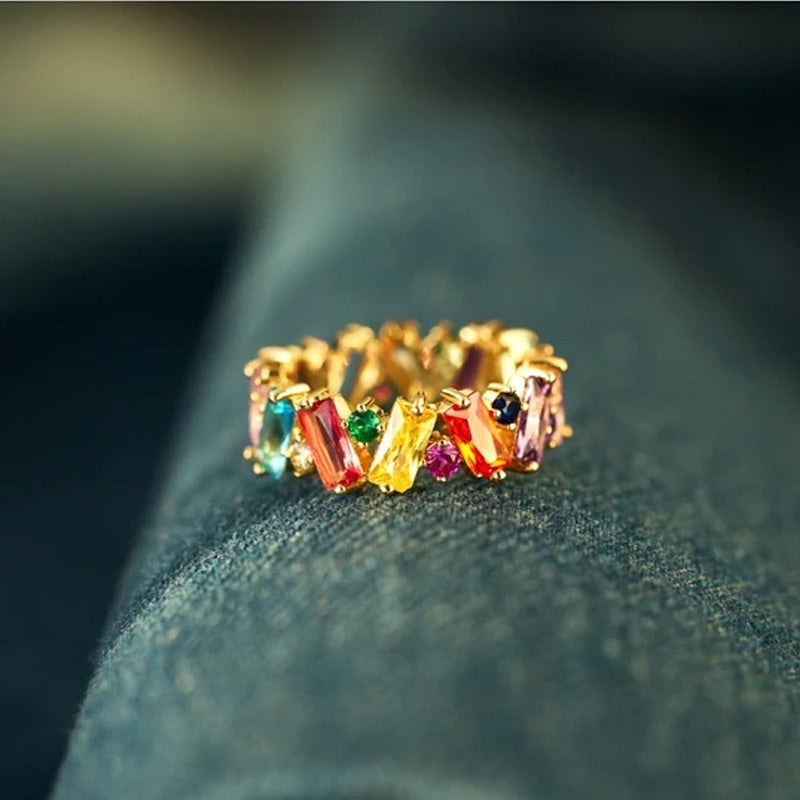 Ring met regenboog zirkoon