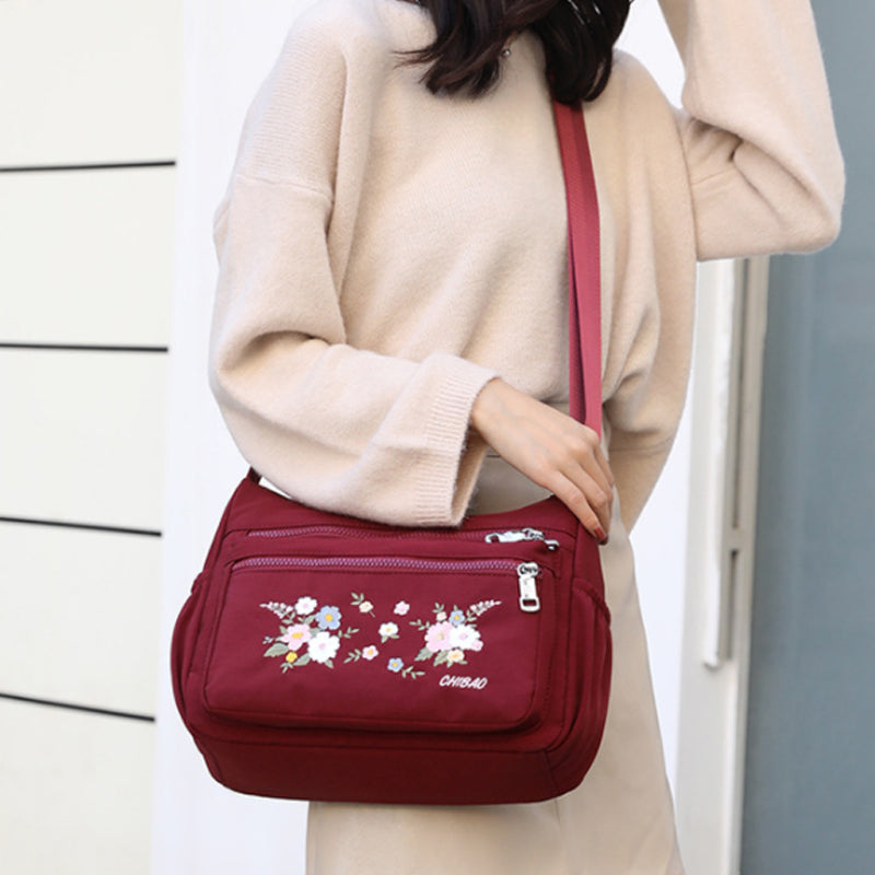 Dames modieuze geborduurde schoudertas met bloemenpatroon