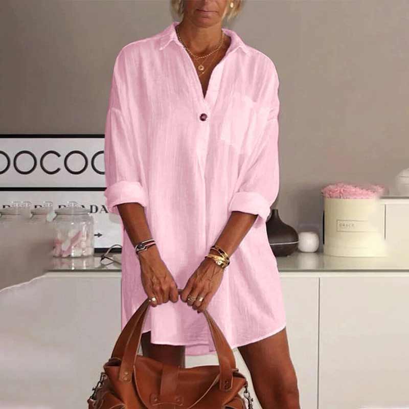 Effen kleur blouse met lange mouwen en kraag