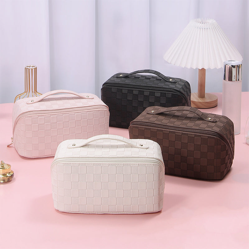 Vintage geruite make-up tas