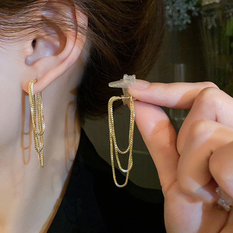 Zachte zilveren ketting kwast oorbellen