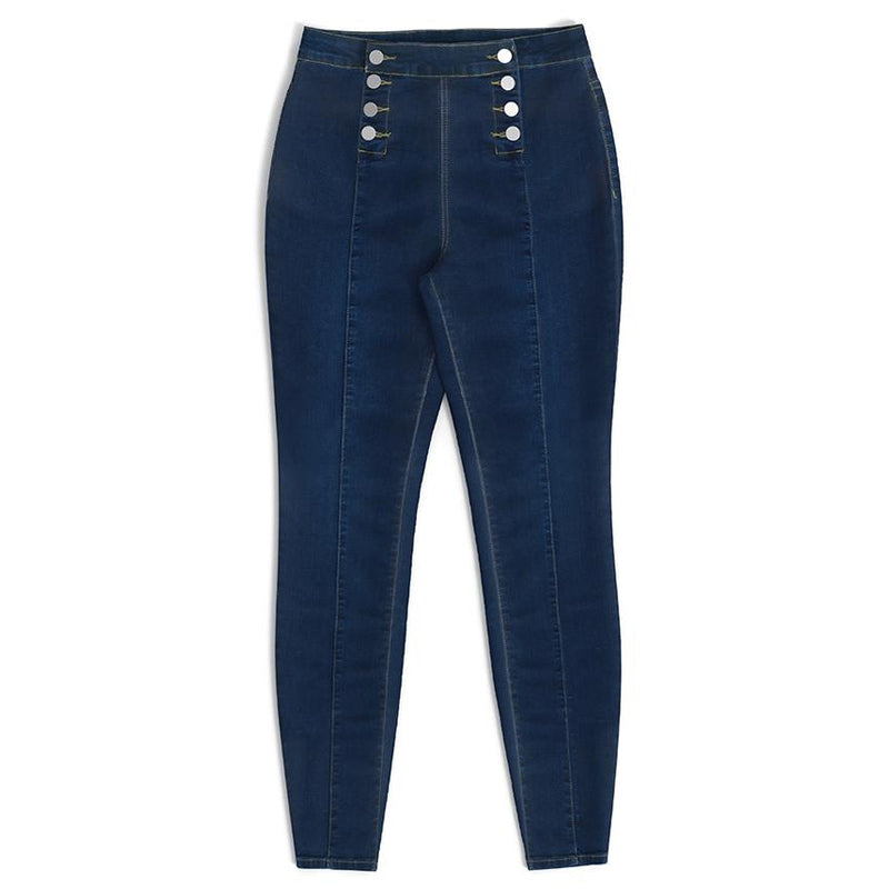 Double-breasted skinny jeans met hoge taille