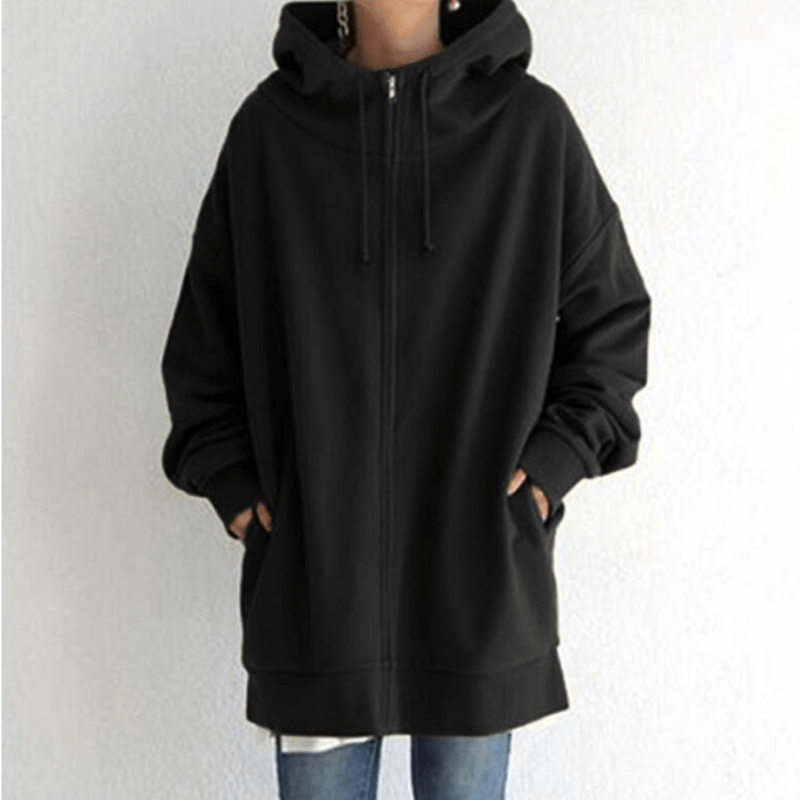 Lange hoodie van fleece met rits en capuchon