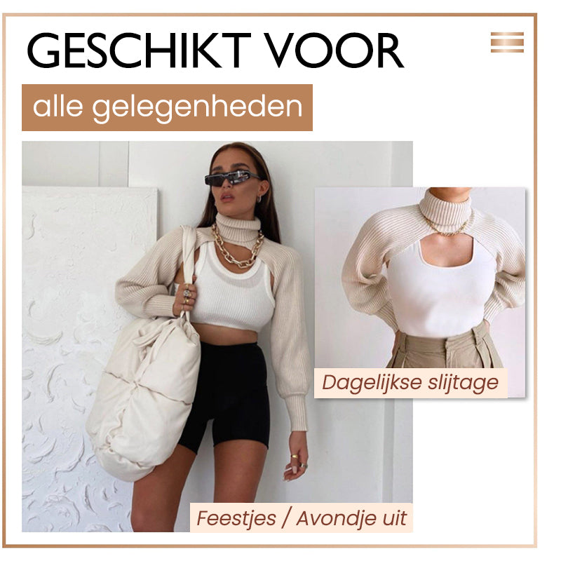 Trui met hoge hals en effen bloeiermouwen