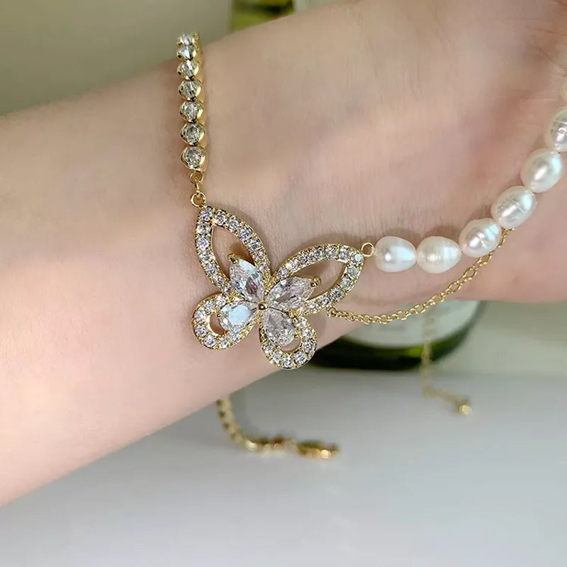 Parel vlinder paneel ketting
