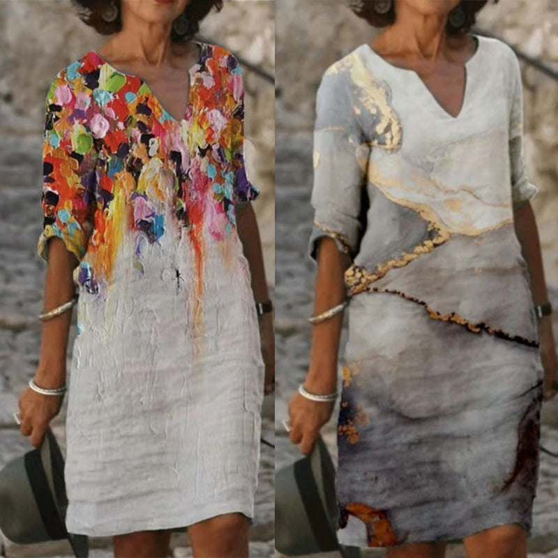 Halflange rok met V-hals en print