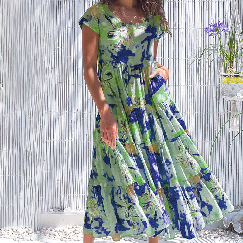 Jurk met ronde hals en bloemen