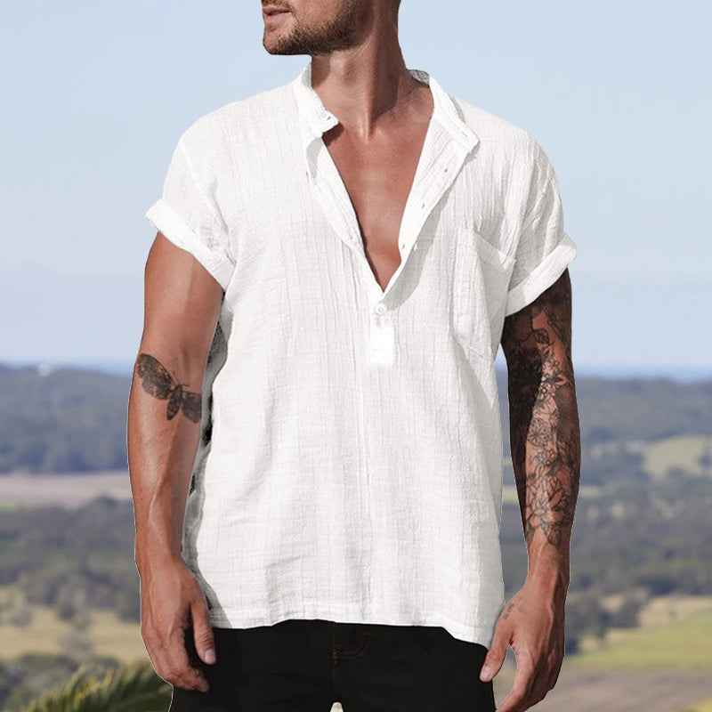 Overhemd van katoenlinnen met opstaande kraag