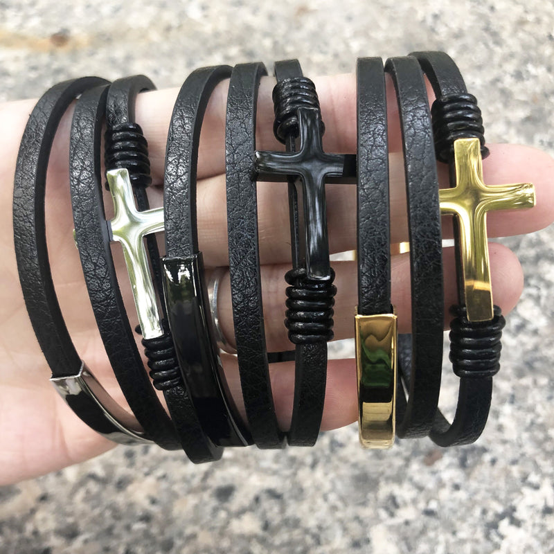 Cross gevlochten meerlagige lederen armband