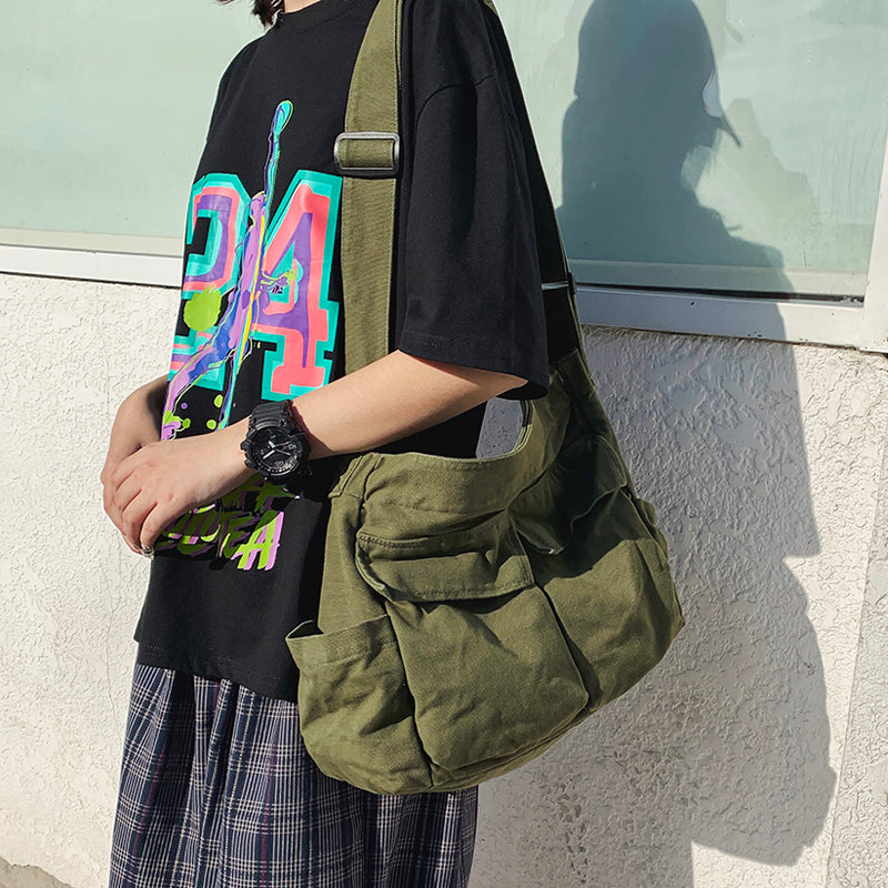 Canvas effen kleur messengertas