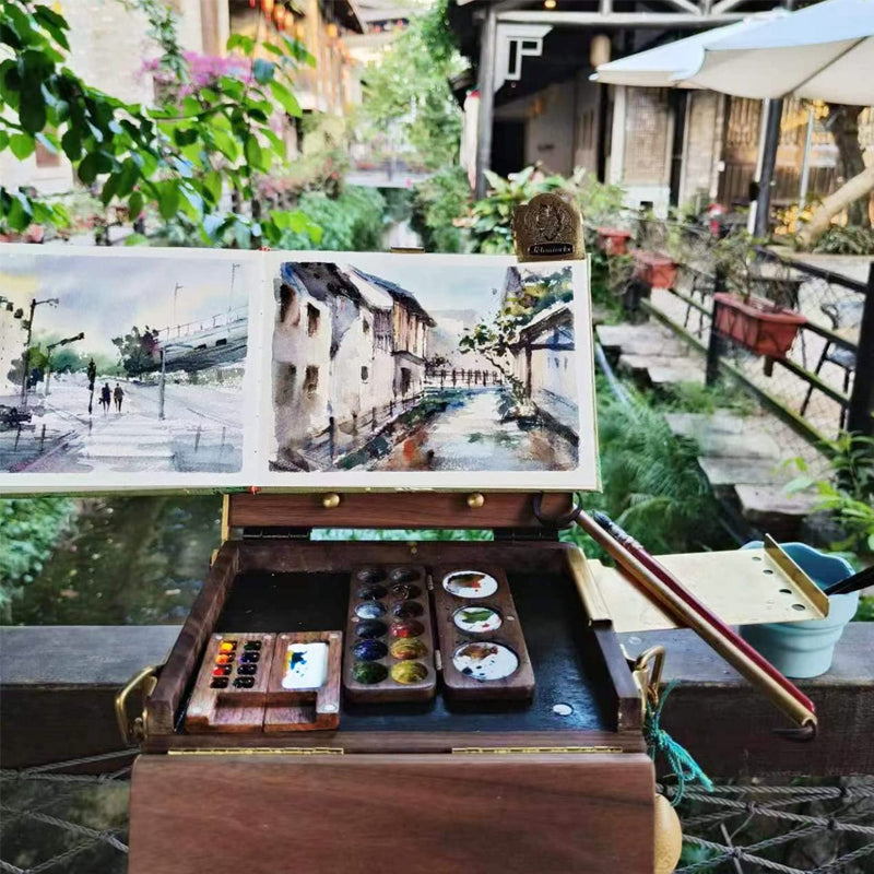 Draagbaar walnoot Waterverf palet