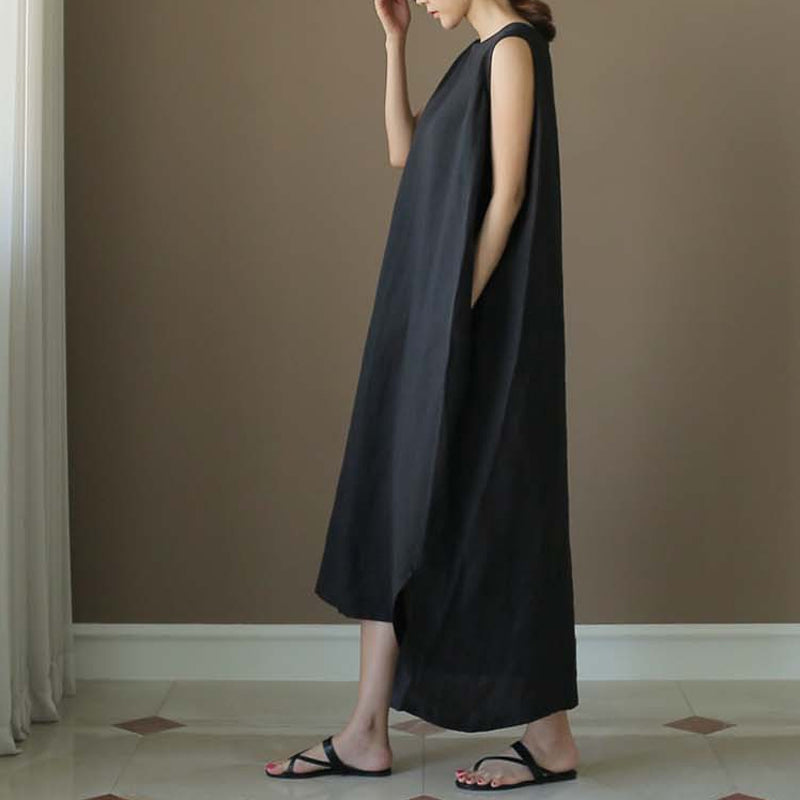 Jurk van katoen en linnen met split