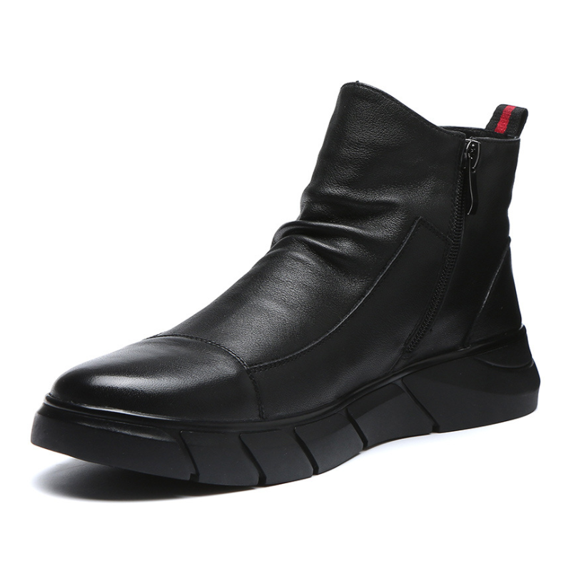 Zwarte Leren Herenlaarzen in Britse Stijl