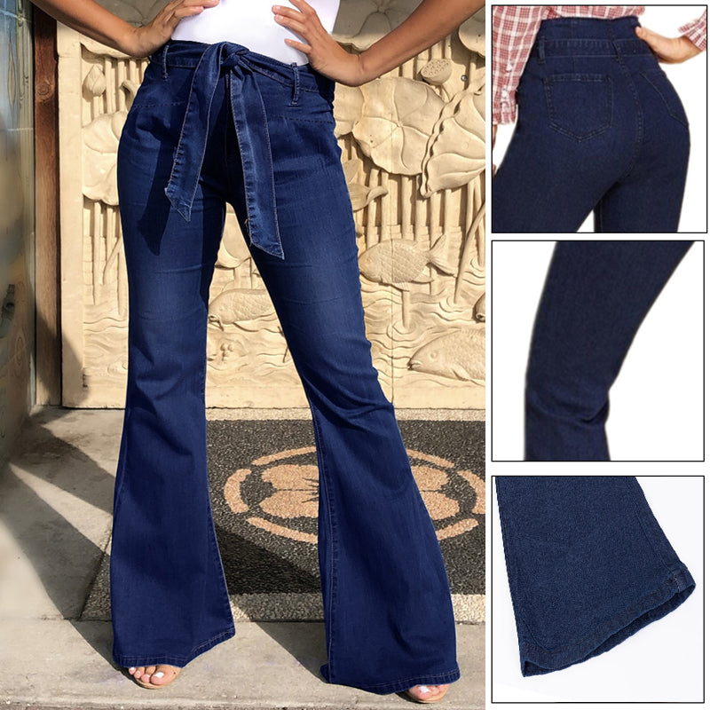 Dames Hoge Taille Wijde Benen Denim Jeans