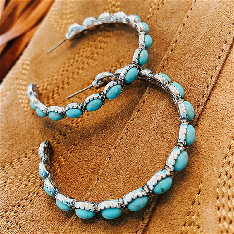 Vintage C-vormige Turquoise hoepel oorbellen