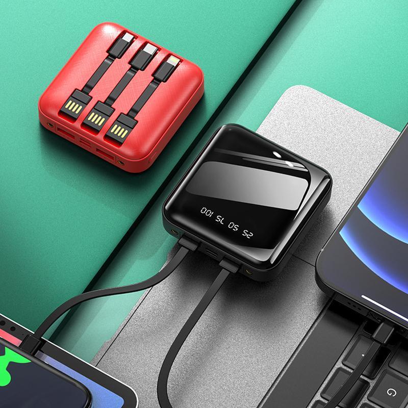 Mirror Surface Mini Powerbank met externe kabels