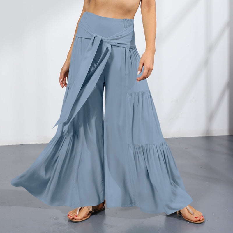Gerimpelde broek met wijde pijpen en veters