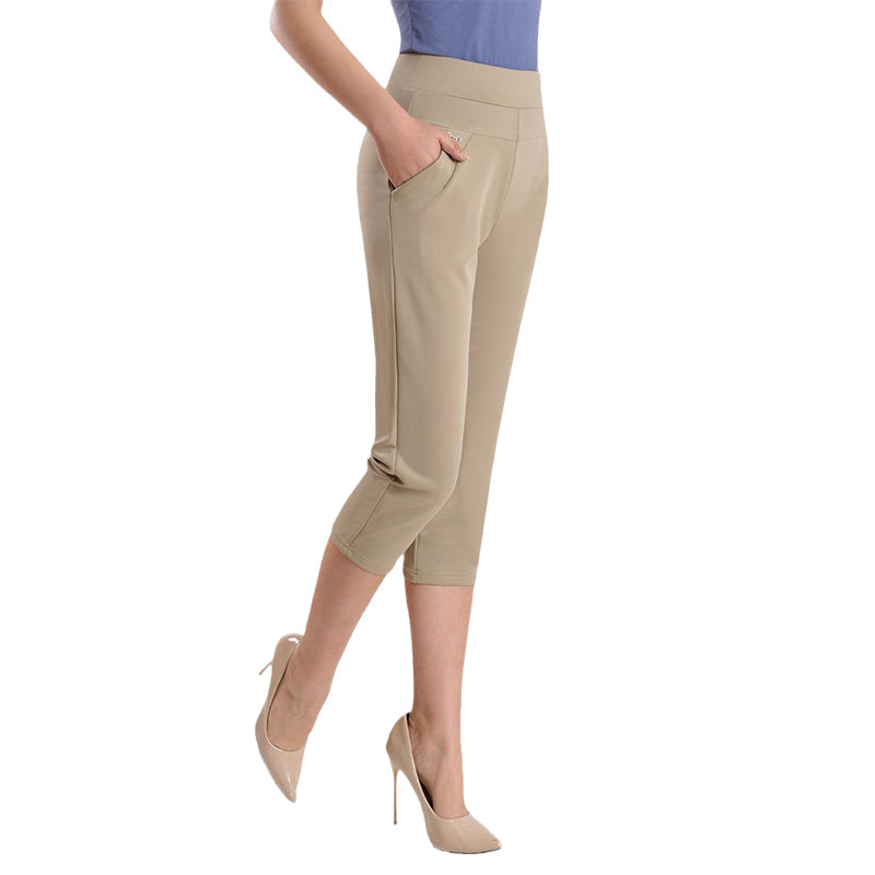 Casual damesbroek met zeven punten en hoge taille
