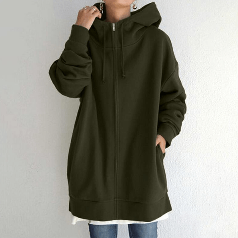 Lange hoodie van fleece met rits en capuchon