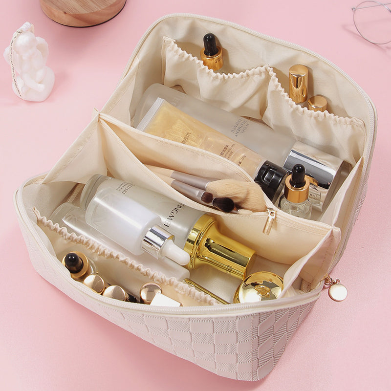 Vintage geruite make-up tas
