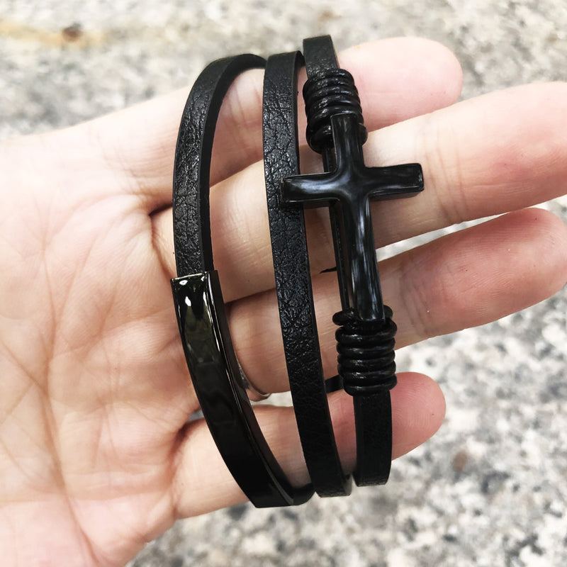 Cross gevlochten meerlagige lederen armband
