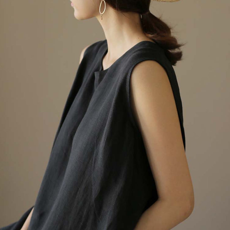 Jurk van katoen en linnen met split