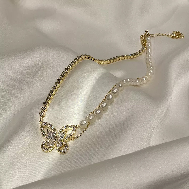Parel vlinder paneel ketting