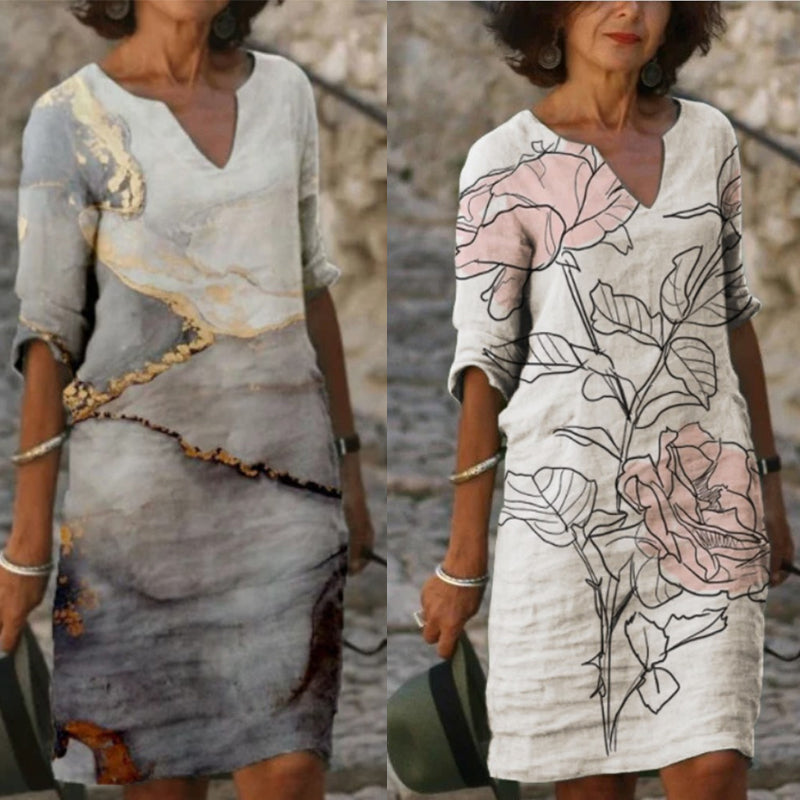 Halflange rok met V-hals en print