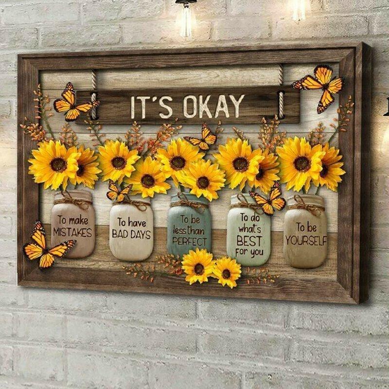 Vlinder zonnebloemen kunst aan de muur