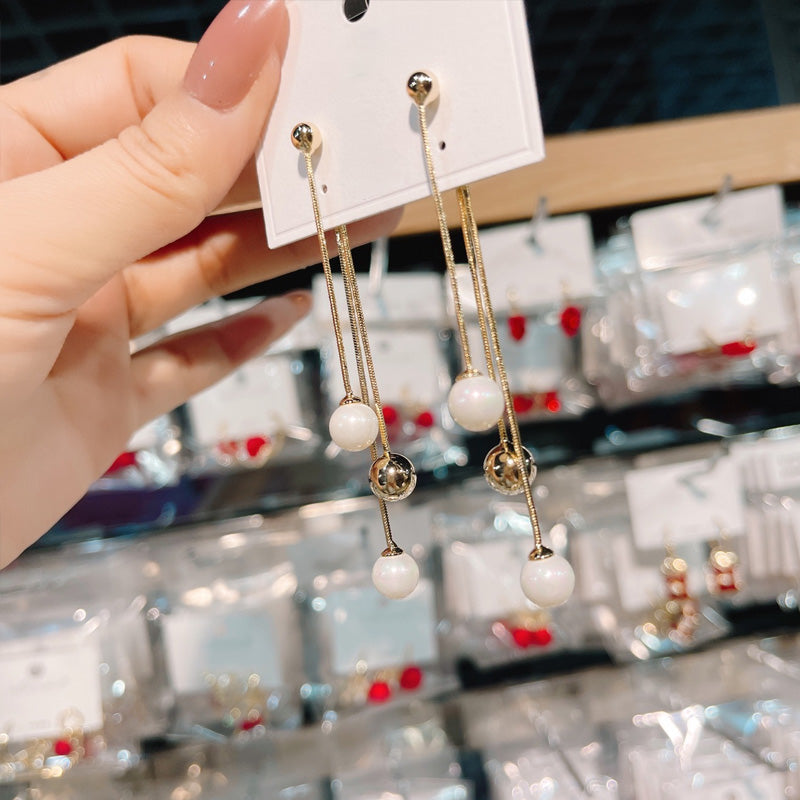 Zeemeer min kraal oorbellen met franjes