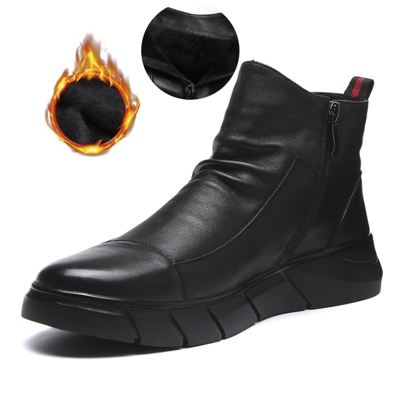 Zwarte Leren Herenlaarzen in Britse Stijl