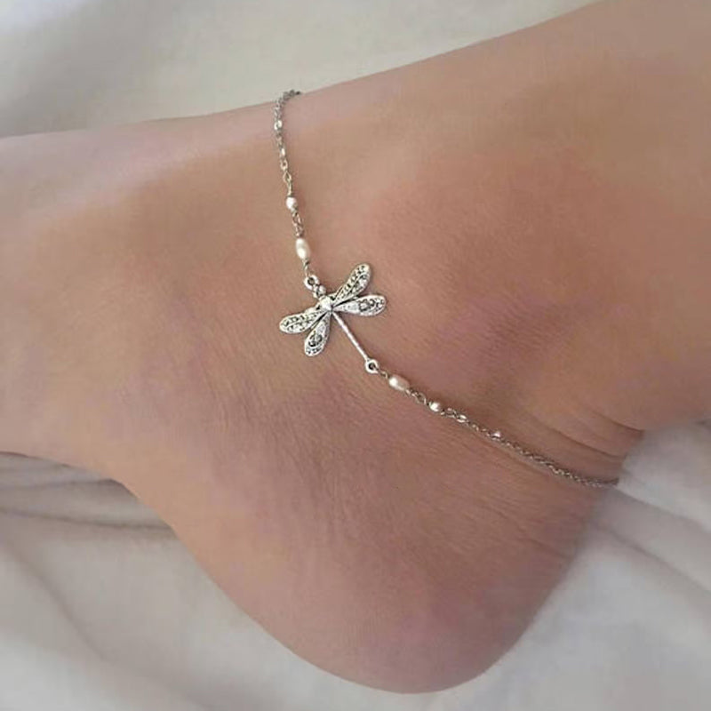 Dragonfly enkelbandje met parel