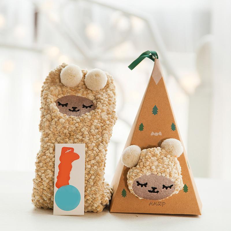 Zachte warme sokken van koraalfleece met kerstthema (4 paar)