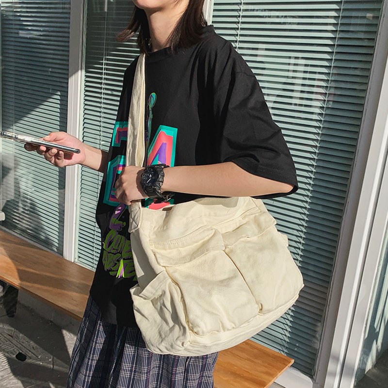 Canvas effen kleur messengertas