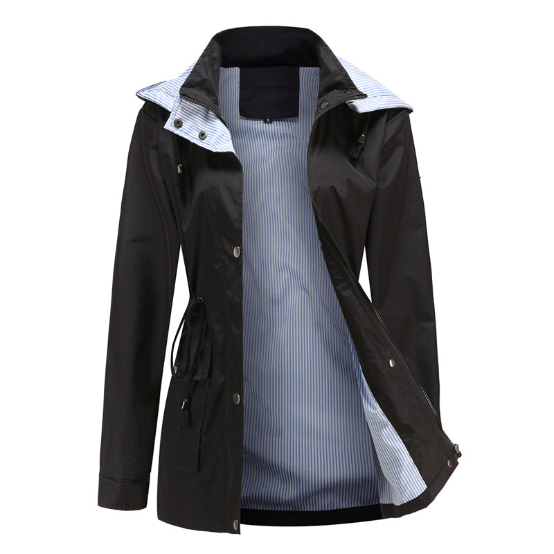 Waterdichte halflange trenchcoat met trekkoord in de taille