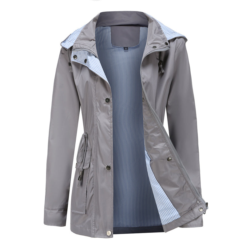Waterdichte halflange trenchcoat met trekkoord in de taille