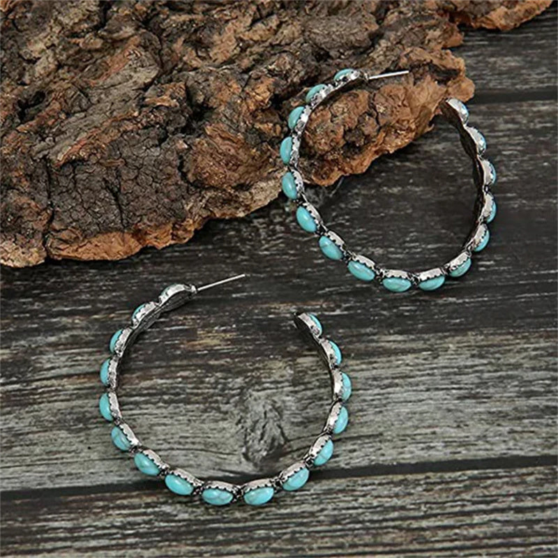 Vintage C-vormige Turquoise hoepel oorbellen