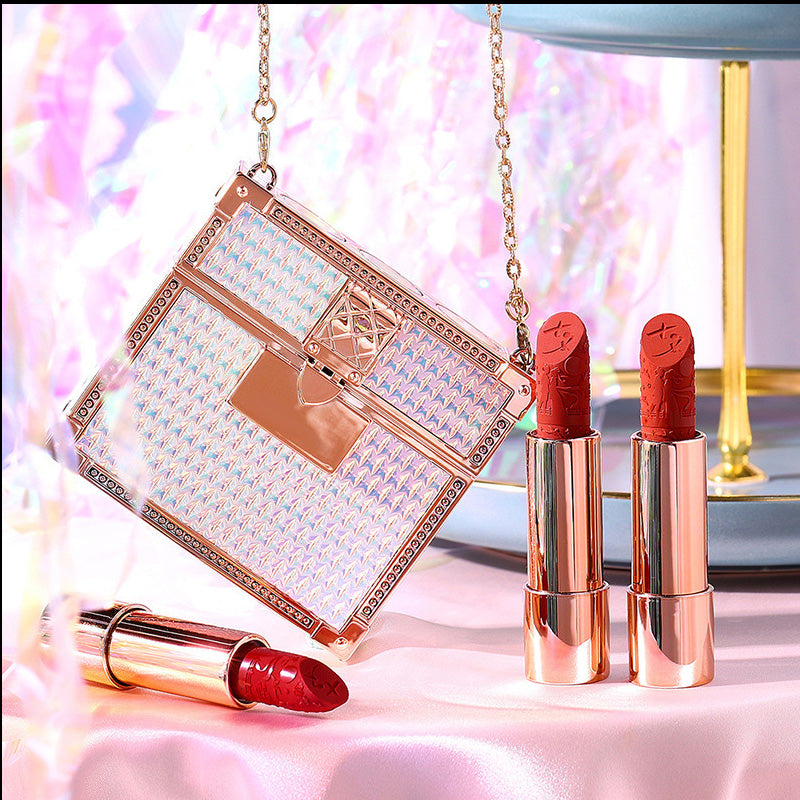 Fluwelen matte lippenstiftset met glamourketting zakje