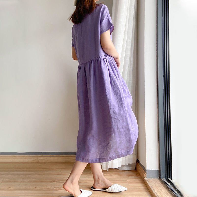 Effen kleur losvallende jurk met korte mouwen