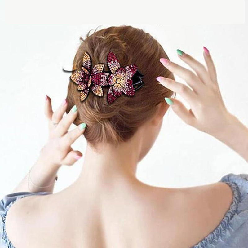 Strass dubbele bloem haarclip