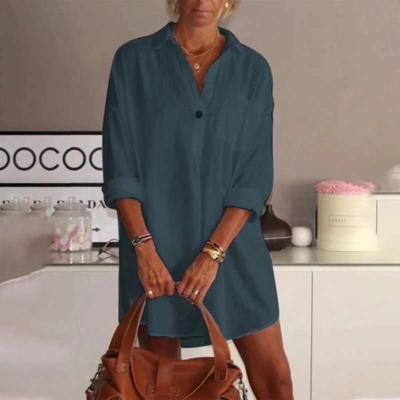 Effen kleur blouse met lange mouwen en kraag