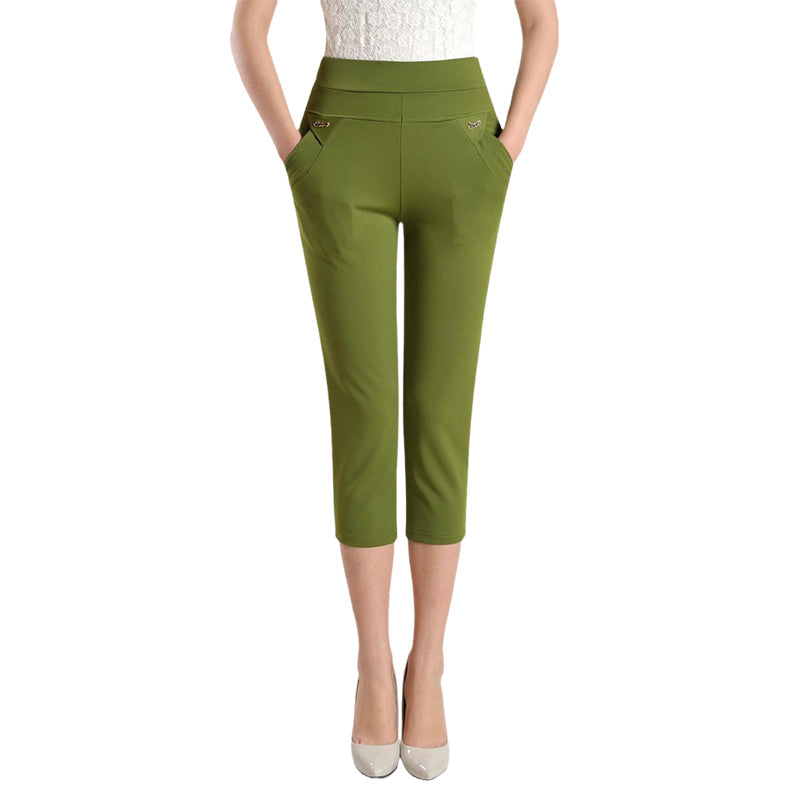 Casual damesbroek met zeven punten en hoge taille