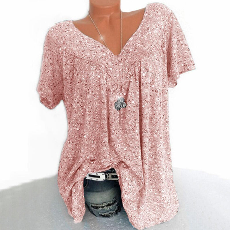 T-shirt met V-hals en losse print