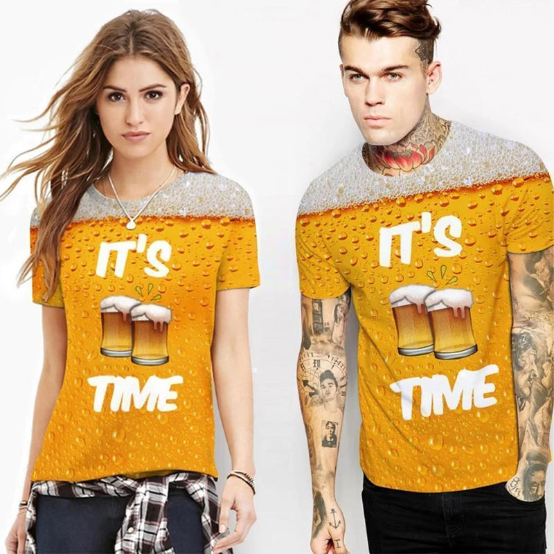 Mode 3D Print Beer Bubble T-shirt met korte mouwen