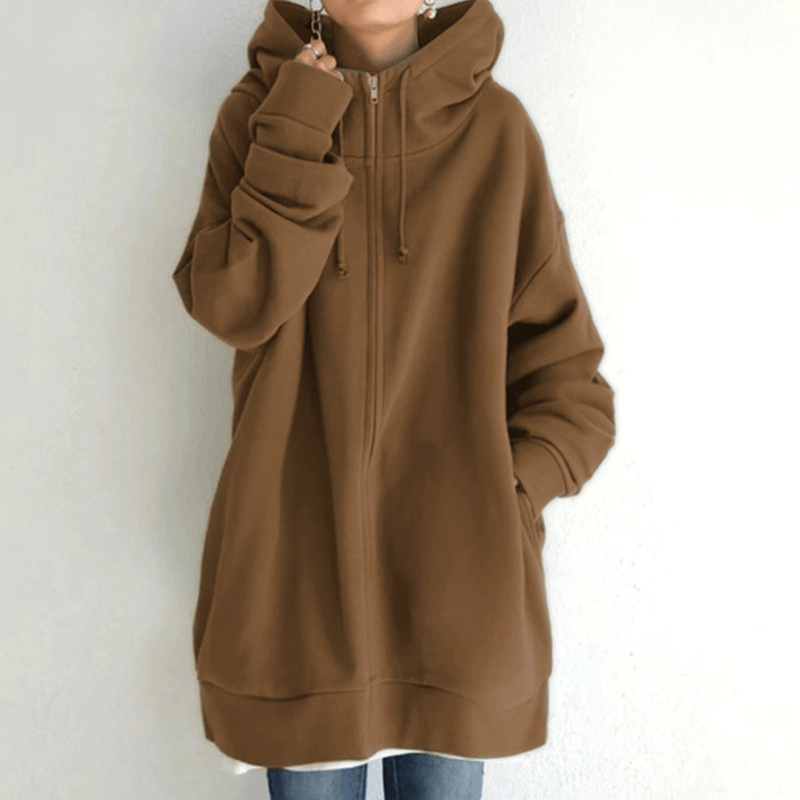 Lange hoodie van fleece met rits en capuchon
